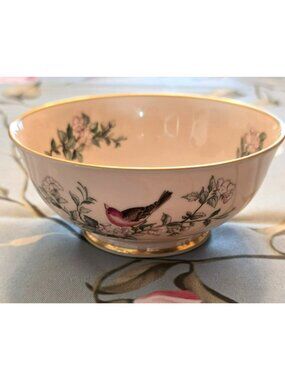 Lenox Serenade Vintage Porcelain Bowl With Floral & Bird Motif Footed JH8006